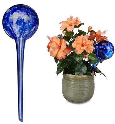 Relaxdays Bewässerungskugel 2er Set, dosierte Pflanzen Bewässerung, Blumentopf, Gießhilfe Büro, Urlaub, Glas Ø 9cm, bunt