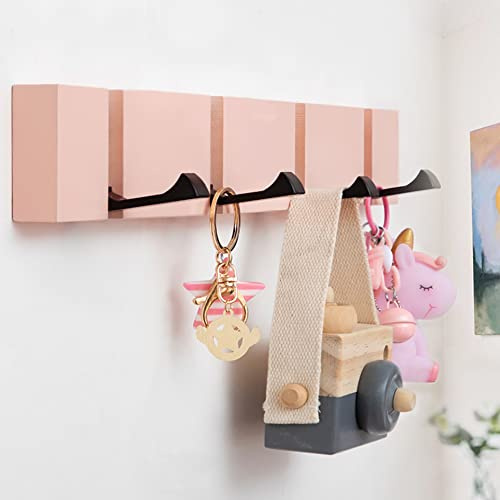 KYSMOTIC Pink Coat Hooks Wall Mounted for Girls, Modern Coat Rack with Folding Hooks, Beautiful Hooks for Girl Bedroom – Pink 4 Hooks