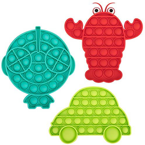 Fidget push pop leksak uppsättning med 3 luftkuddar pop it bubbla anti-stress leksak skicklighetsspel för unga och gamla, vuxna eller barn bil fisk krabba