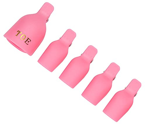 Dioche 5pcs Gel Polish Remover Clips, Home Salon Toenail Reusable Uv Gel Soak off Wrap Nail Art Tool, Pink