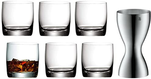 WMF Easy Plus Gin Gläser Set 6-teilig, Tumbler Glas 300 ml, Whisky Gläser & Loft Barmaß, mit 2 Einheiten, 2 cl und 4 cl, kleiner Messbecher für exaktes Dosieren, Cromargan Edelstahl mattiert