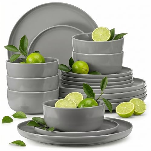 Konsimo. Geschirrset 6 Personen - VICTO Teller Set Modern 18 Teilig - Tafelservice & Geschirrsets - Kombiservice 6 Personen - Steingut Service für Familie - Geschirr Grau - Plates - Essgeschirr