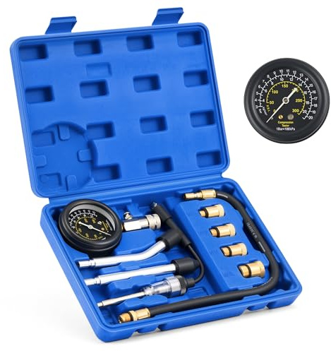 Orion Motor Tech Engine Compression Tester Kit, 9 pc Cylinder Compression Tester Kit with Spark Plug Tester 4 Adapters, Adjustable Engine Cylinder Pressure Gauge Kit for Gasoline Engines