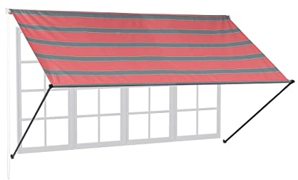 Relaxdays Fallarmmarkise, HxB: 120x300 cm, einziehbar, UV-Schutz, Polyester, Schattenspender Fenster & Balkon, grau/rot