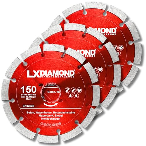 LXDIAMOND 3x Diamant-Trennscheibe 150mm - Diamantscheibe passend für Bepo FFS 150 151 Montagefräse Fensterfugenschneider - 150 mm Trennscheibe für Beton Mauerwerk Ziegel - in Premium Qualität