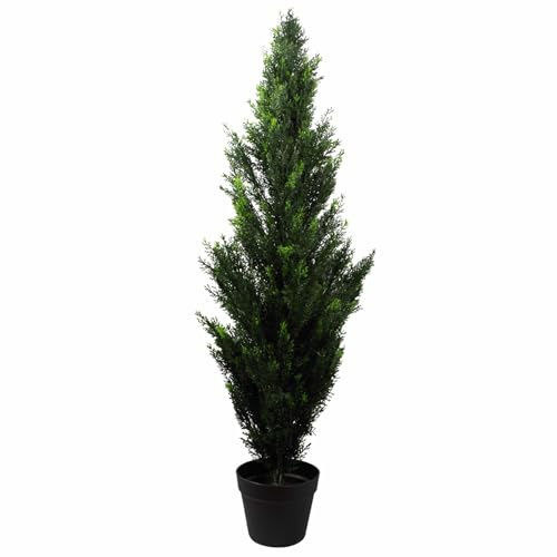 Leaf Artificial Cedar Cypress Topiary Tree Protected, Metal, Green 120cm UV, 4 feet