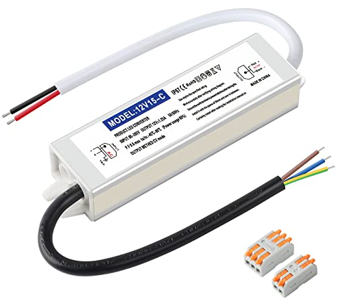 Karyoosi LED Trafo 230V auf 12V Led Transformator 15W 1.25A, Wasserdichtes IP67 LED Netzteil Für LED-Beleuchtung im Innen- und Außenbereich