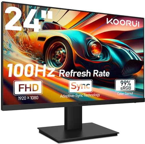 KOORUI 24 Zoll Gaming Monitor mit Lautsprecher, VA, FHD 1920 * 1080p, 100Hz, 75 x 75 mm VESA Mountable, Adaptive Sync Kompatibel, Eye Care, Rahmenlos