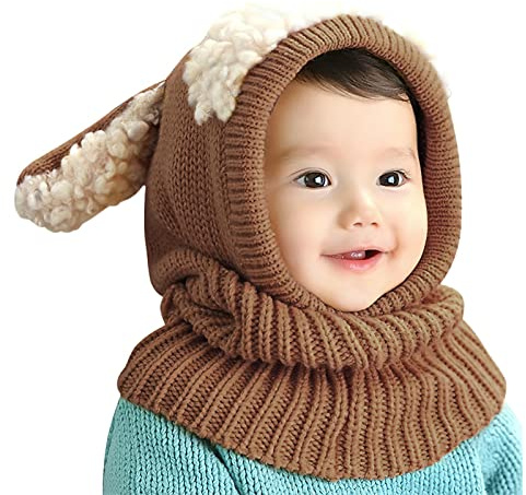 Pwsap Niedlich Kinder Wintermütze Warm mit Nackenwärmer, Dick Kleinkind-Einteilige Strickmütze, Weiche Beanie Schalmütze Plüsch Ohrenklappen Hüte