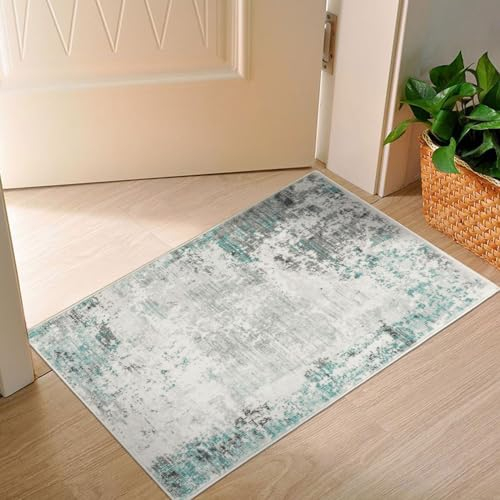 TALETA Fussmatte Innen, Kleiner Teppich Modern rutschfest Teppiche Waschbare tepich Kurzflor Weich Fussmatte innen grau, Teppich eingangsbereich innen für Ecke, Küche, Vor dem Bett - Grün, 50 x 80 cm