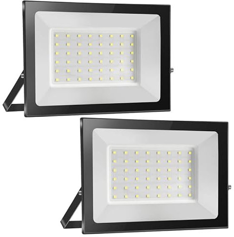 Probapro Projecteur Extérieur LED 50W - 5000LM 3000K Blanc Chaud IP65 Étanche pour Cour, Jardin, Atelier (2 Pièces)