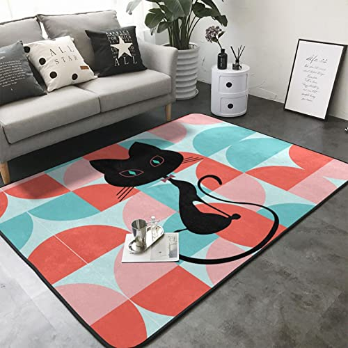 Cartoon Katze Bunte Streifen Große Fläche Teppiche, 203,2 x 147,7 cm Mode Weicher Teppich Flauschiger Teppich für Indoor Outdoor Bereich Teppich