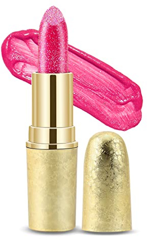 Boobeen Glitter Lipstick Hydrating Lip Balm Sparkling Shine Lip Color Nonstick Highly Pigmented Formula Gives Metallic Finish Lip Makeup for Women and Girls