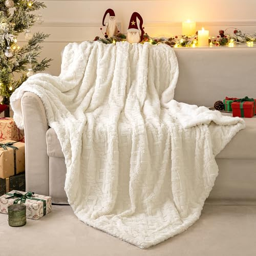 MIULEE Coperta Premium Plaid Sherpa 130x150 cm di Pile Spessa a Doppio Strato Super Morbida e Calda Coperta in Microfibra Reversibile Letto Matrimoniale Beige