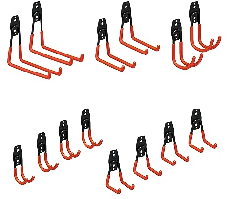 Relaxdays Crochet Mural, Set de 14, Support pour Outils, Acier, caoutchouté, Rangement Outils de Jardin, Noir-Orange