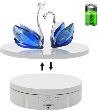 JAYEGT 3 in 1 Rotating Display Stand with 5.74/7.08/8.66 inch Replacement Mirror Cover，22lbs Load , 360 Degree Electronic Turntable for Photography Products Display (Mirror/3 in1 / White/ NO Remote)