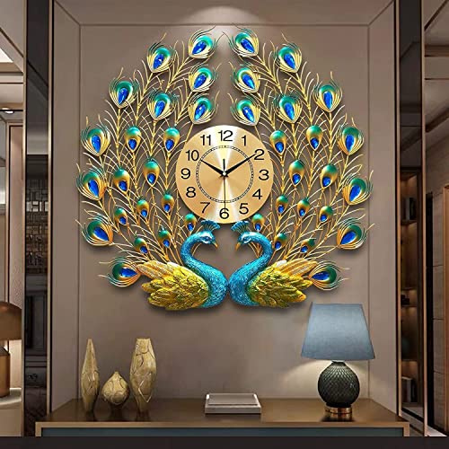 Große Metall Wanduhren Decor 61 cm große Pfau-Wanduhr, moderne Kristall-Metall-Wanduhr, Kunst, dekorative digitale Wanduhr for Küche, Wohnzimmer, Schlafzimmer, Badezimmer, Büro, Zuhause Europäische Gr