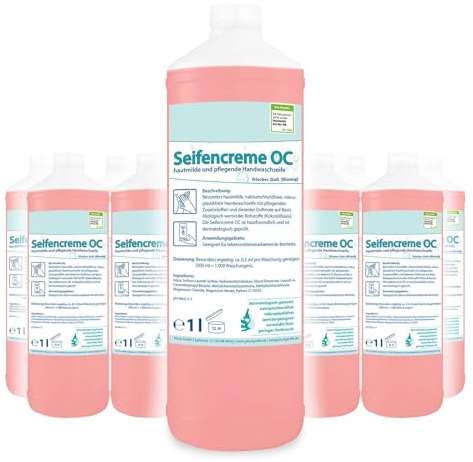 Hypafol cremige Flüssigseife |12 x 1 Liter | rosa, milde Cremeseife | Hautverträgliche Flüssigseife | mit hautschonenden Tensiden | dermatologisch geprüfte Handwaschseife
