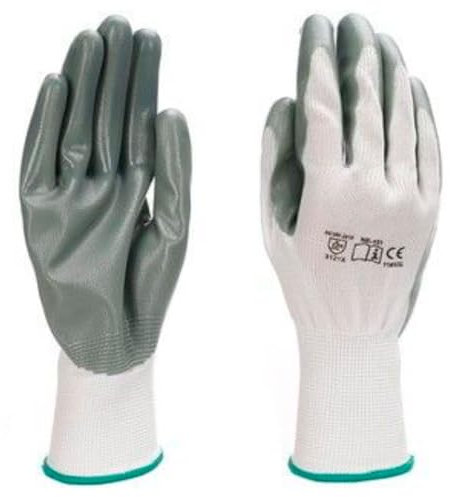 ACAN Tradineur - Pack de 2 pares de guantes de trabajo, poliéster y nitrilo resistente, protección mecánica, bricolaje, seguridad, jardinería (Adulto, gris y blanco, Talla 11 - XXL)
