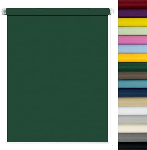 Verdunklungsrollo ohne Bohren Klemmfix 60 x 50 cm Hitzeschutz Sichtschutz Wandmontage Fensterrollo Seitenzugrollo inklusive Montagematerial für Fenster und Türen, Dunkelgrün