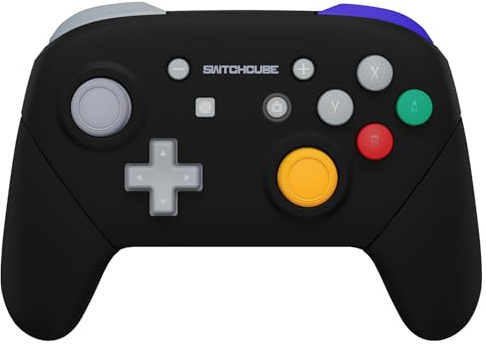eXtremeRate Griff Hülle Set kompatibel mit Nintendo Switch Pro Controller, DIY-Ersatz Front Case/Back Shell&Handgriff Grips Case Gehäuse Zubehör für Switch Pro Controller-Schwarz SwitchCube Stil
