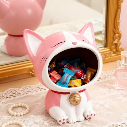 APEBAZY Schlüsselschale für Eingangstisch Glückskatze Statue Süßigkeitentisch für Büro Schreibtisch Kunst Home Decor (rosa)