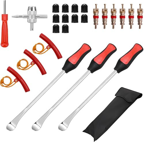 Pyuyan 25 Pezzi Strumento Leva per Pneumatici, Kit di Leva Gomme, Set Leve per Pneumatici, Leva di Montaggio per Pneumatici, con 3 Protezioni per Cerchi, per Moto, Bici, Auto, Scooter