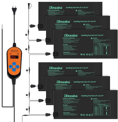 DBREAKS 6 PCS Tappetino Riscaldante per Piante con Termostato, 30W Tappetino Riscaldante Impermeabile per Serra, Caldo Cuscinetto di Riscaldamento idroponico per Piantine, Animali Domestici e rettili