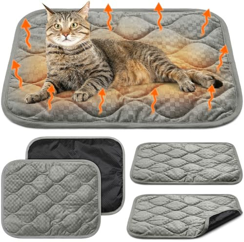 Tujoe Selbstwärmendes Katzenbett, 40,6 x 50,8 cm, selbstheizend, warm, thermisch, waschbar, Hundebox-Pad, Körperwärme, Hunde-/Katzenbett, Decke, rutschfeste Unterseite, für Haustiere im Innen- und