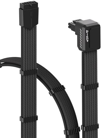 EZDIY-FAB Shield 90 Grad 12V-2x6 GPU Kabelverlängerung,PCIe 5.1 12+4 Pin GPU Winkel Adapter,12VHPWR PSU Kabelverlängerung für RTX4070Ti Super,4080 Super,4090 mit Kämmen-Reverse Typ-Schwarz