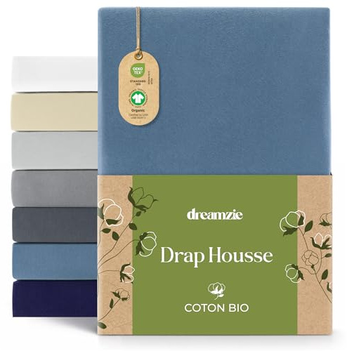 Dreamzie - Spannbettlaken 90/100x200 cm - 100% Jersey Biobaumwolle | Blau · Leintuch mit Rundumgummi · Spannbetttuch bis 32 cm Steghöhe Oeko-Tex zertifiziert · Hypoallergen · Einzelbett