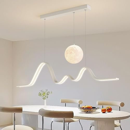 DDYY LED Hängelampe esstisch Dimmbar Pendelleuchte weiß Moderne Linear design Hängeleuchte 55W mit Fernbedienung Kronleuchter Höhenverstellbare Esszimmerlampe für Küche Esstischlampe hängend (weiß)