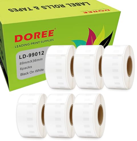 DOREE 6 Rollos 99012 S0722400 Etiquetas de dirección, 36 mm x 89 mm, compatibles con las impresoras Dymo LabelWriter 4XL, 320, 330, 400, 450, 450 Duo, 450 Turbo.