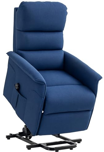 HOMCOM Sillón Relax Reclinable Eléctrico Sillón Levanta Personas con Mando a Distancia y Bolsillo Lateral Sillón Elevador para Salón Dormitorio Azul Oscuro