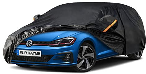 Kayme Bâche Voiture Étanche Respirante, Housse de Protection Voiture Extérieur Contre Pluie Soleil avec Zip et Doublure en Coton, Compatible avec Golf, 308, Captur, Mégane pour a Hayon 415 à 450 cm