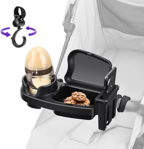 MYPIN 3-in-1 Universal Kinderwagen-Tablett mit Snack- und Getränkehalter, Schwarz, ABS