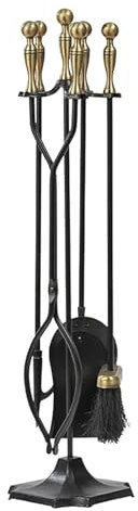 Gtzly KaminzubehöR mit Kugelgriffen und Halter, Schmiedeeisen-Feuerset for Drinnen und DraußEn, FeuerstellenstäNder, Zange, Schaufel, Besen, SchüRhaken, Holzofen-ZubehöR-Set