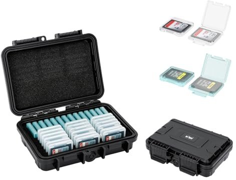 KIWIFOTOS Funda para Tarjetas SD y CF Express Tipo A con Protector Individual de plástico Transparente, Resistente al Agua, antigolpes, Antipolvo, Almacenamiento de Tarjetas de Memoria Compatible con | IP67 resistente al agua, se adapta a tarjetas CF Express tipo A y 18 tarjetas SD SDXC, antigolpes y antipolvo