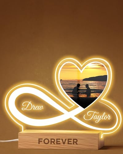 Panorama Personalisiert Lampe mit Foto und Text - Unendlichkeitsherz - 22x15 cm - Personalisierte Fotolampe LED - Geschenke für Männer, Frauen, Valentinstag oder Jahrestag - Deko Licht mit Bild