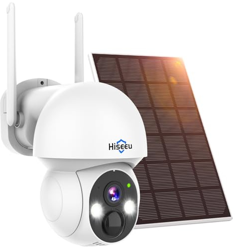 Hiseeu 【100% Wireless】 4MP Solar Security Camera Outdoor with Rechargeable Battery, 2.4Ghz WiFi 360° Security Camera with Color Night Vision, Sound & Light Alarm, 2-Way Audio