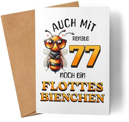 Kiddle-Design Personalisierte Geburtstagskarte 77. Geburtstag - Flottes Bienchen ist 77-77ter Geburtstag Lustige Karte Frau Frauen - Faltkarte inkl. Umschlag