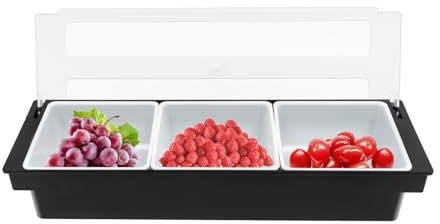 CUMELLIIR Contenitore per ingredienti a 3 scomparti, per cocktail bar, contenitore per barbecue, con coperchio, per ristoranti a buffet e bar, 50 x 15 x 10 cm