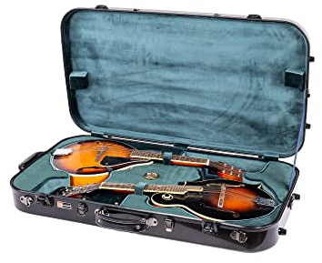 Crossrock Fiberglass Double Mandolin Case – Oblong for A & F-Style (Holds Two Instruments) | Black Gloss Finish, TSA Lock, Backpack Straps – Pro Travel Series -Black (CRF2020DMBK-1)