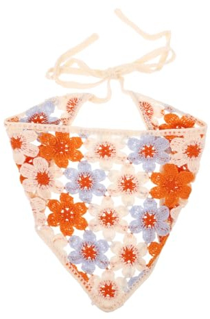 BESPORTBLE Bandeau Bandana Au Crochet Ajouré Fleurs Orange, Foulard Pour Cheveux Vintage, Accessoire Femme Léger Et Confortable, Style Bohème Pour Usage Quotidien Et Fêtes, Taille Moyenne