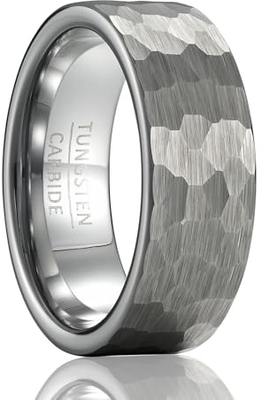 SOXEMAN Herren-Ring im Retro-Stil aus Wolfram mit flachem Hammer (Breite 8 mm, Schwarz oder Antiksilber)