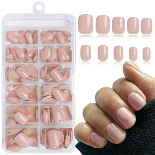 LunarCharm 240 piezas de uñas cuadradas rosa nude postizas cortas de cobertura completa para principiantes DIY