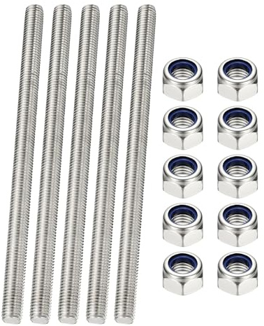 PATIKIL 5 Pcs Fully Threaded Rod, M6 x 180mm 304 Stainless Steel Right Hand Long Thread Bar Studs with Nuts for Pipes Clamps Hangers U-Bolts