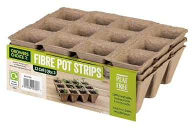 Growers Choice Peat Free Fibre Pot Strips, 5cm Square, 72 Cells, Twin Pack, Biodegradable for Seedlings and Germination