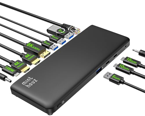 USB C Docking Station Triple Monitor for HP Lenovo Dell,12 in 1 Docking Station with 130W Adapter,4K Dual HDMI+8K DP,4*USB-A 5G,2*USB-C 10G,Ethernet,3.5mm Multiport Adapter for Laptop (Dual HDMI)