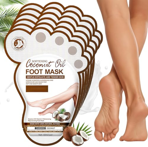 6 Paar Coconut Oil Fussmaske - Feuchtigkeitsspendende Fußmaske Socken - Foot Mask Für Sehr Trockene Füssesanfte - Soften Kokosnussöl Fußpeeling Fußmaske Hornhaut - Tägliche Fußpflege Für Männer Frauen